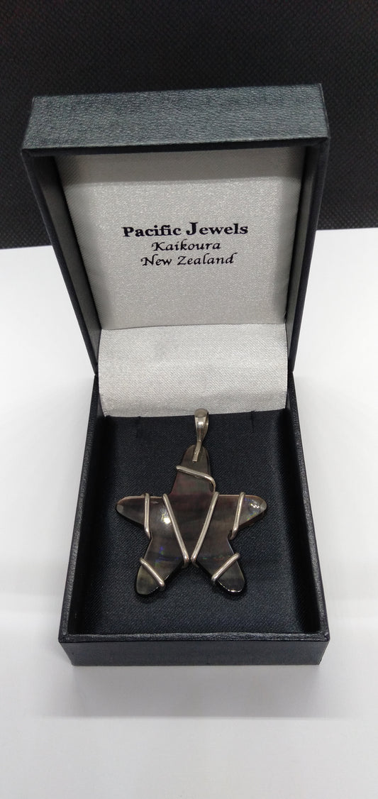 Mother Of Pearl Black 'Star' Pendant from Pacific Jewel - Southern Paua New Zealand