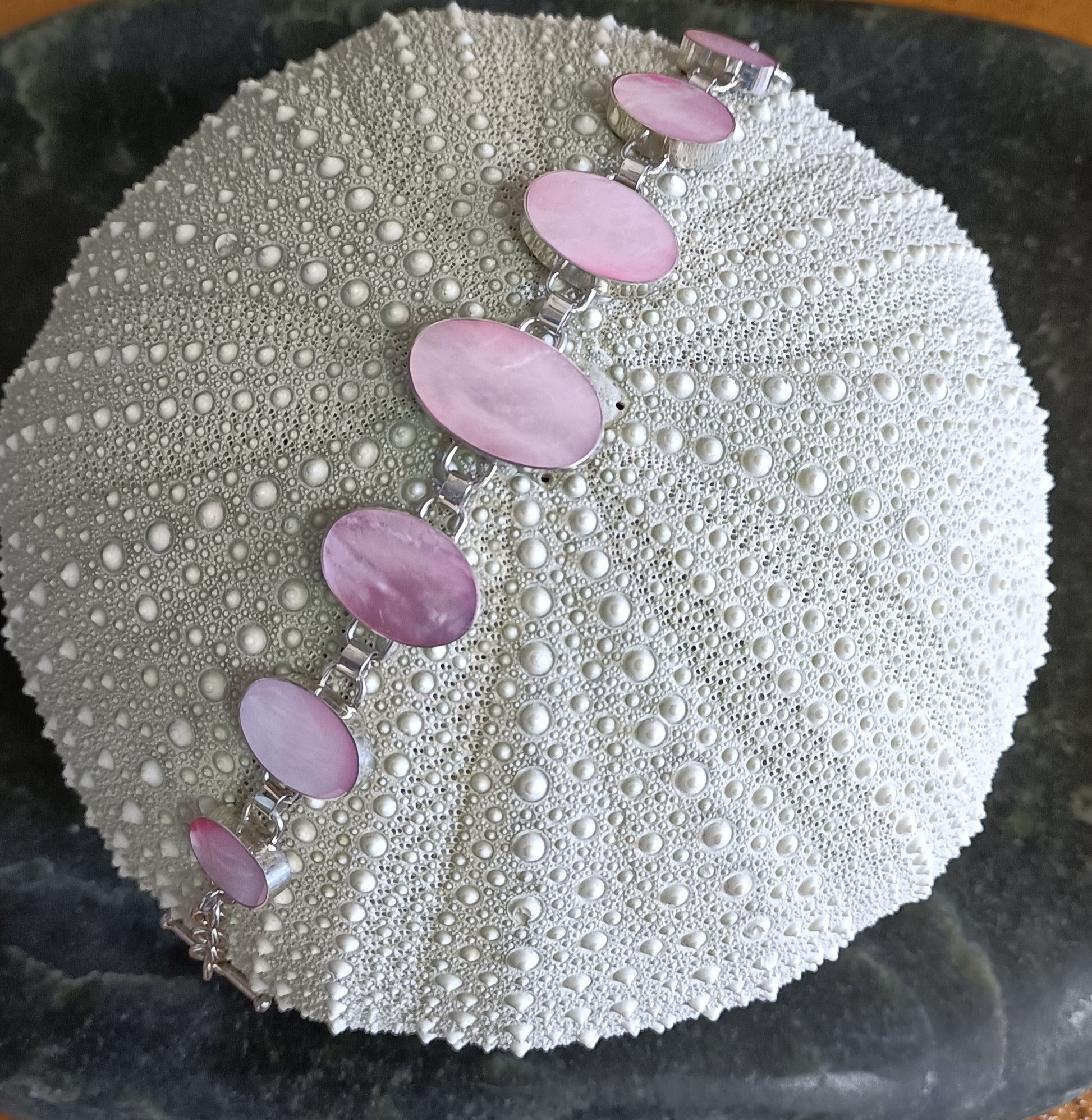 Sterling Silver Pink Shell Bracelet from Pacific Jewel - Southern Paua New Zealand
