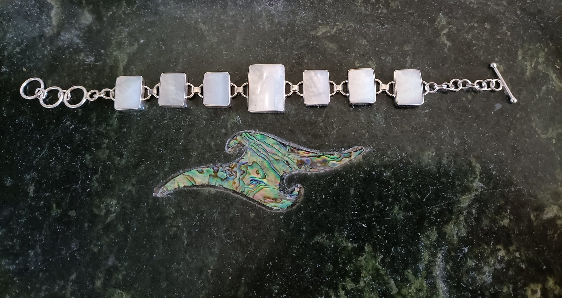 Sterling Silver Mother of Pearl Bracelet from Pacific Jewel - Southern Paua New Zealand