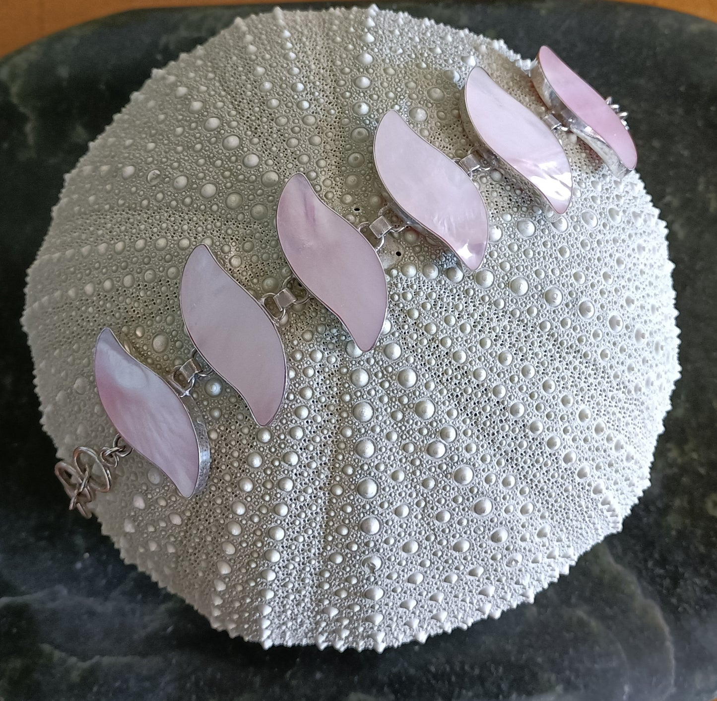 Sterling Silver Pink Shell Bracelet from Pacific Jewel - Southern Paua New Zealand