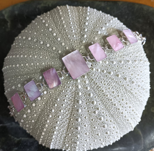 Sterling Silver Pink Shell Bracelet from Pacific Jewel - Southern Paua New Zealand