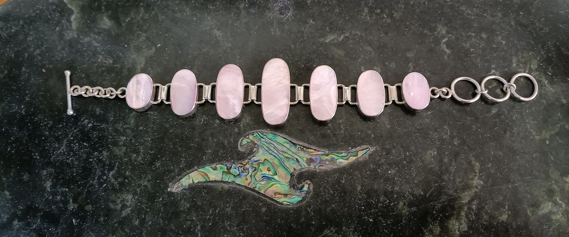 Sterling Silver Pink Shell Bracelet from Pacific Jewel - Southern Paua New Zealand